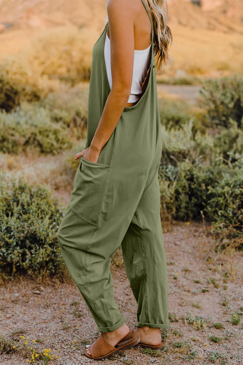 Double Take Full Size V-Neck Sleeveless Jumpsuit with Pockets - Whateversit