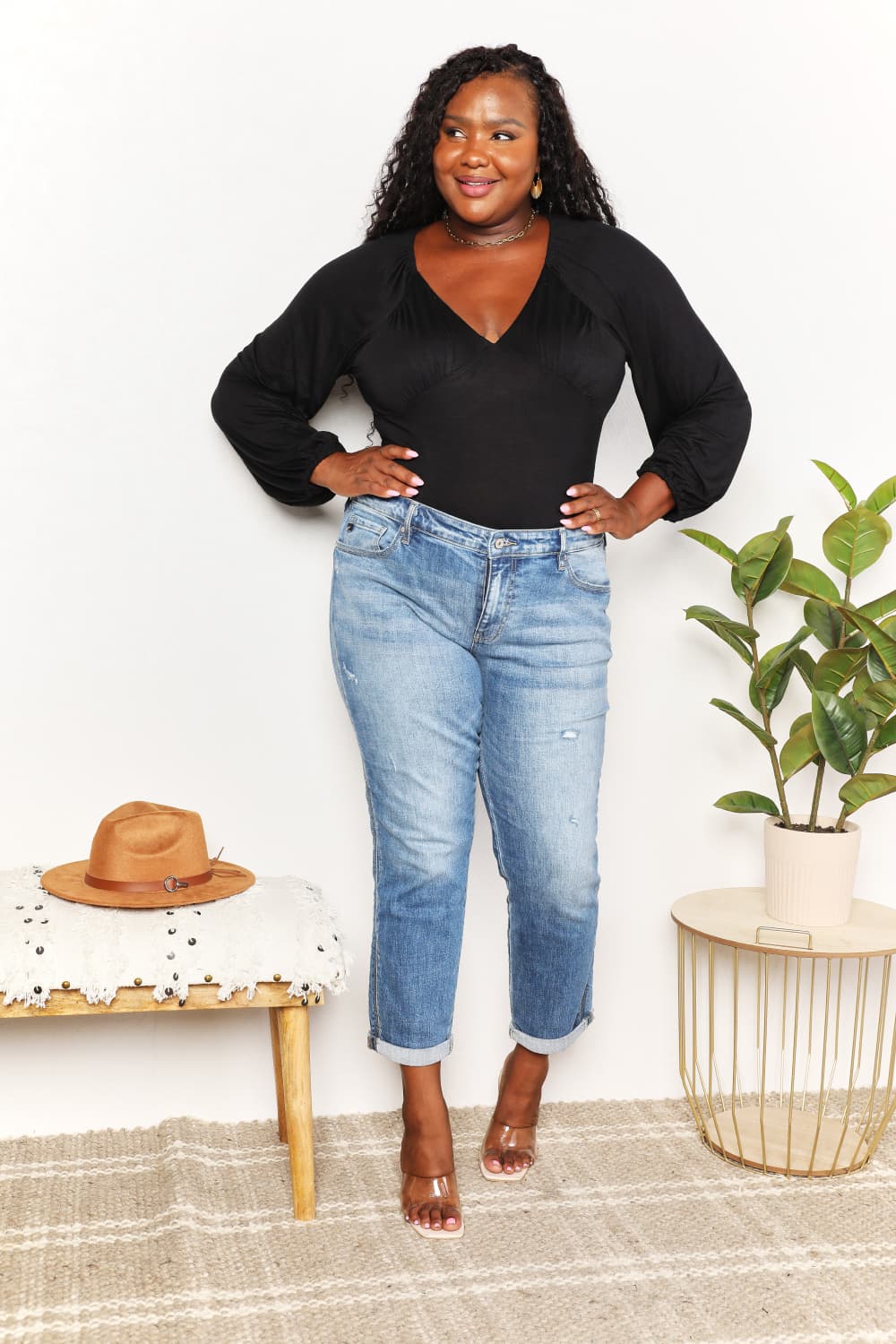 Culture Code Full Size V- Neck Bodysuit - Whateversit
