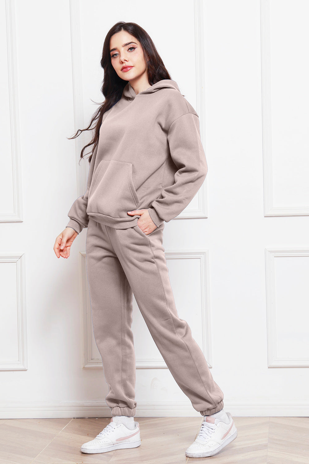 Drop Shoulder Long Sleeve Hoodie and Pants Set - Whateversit