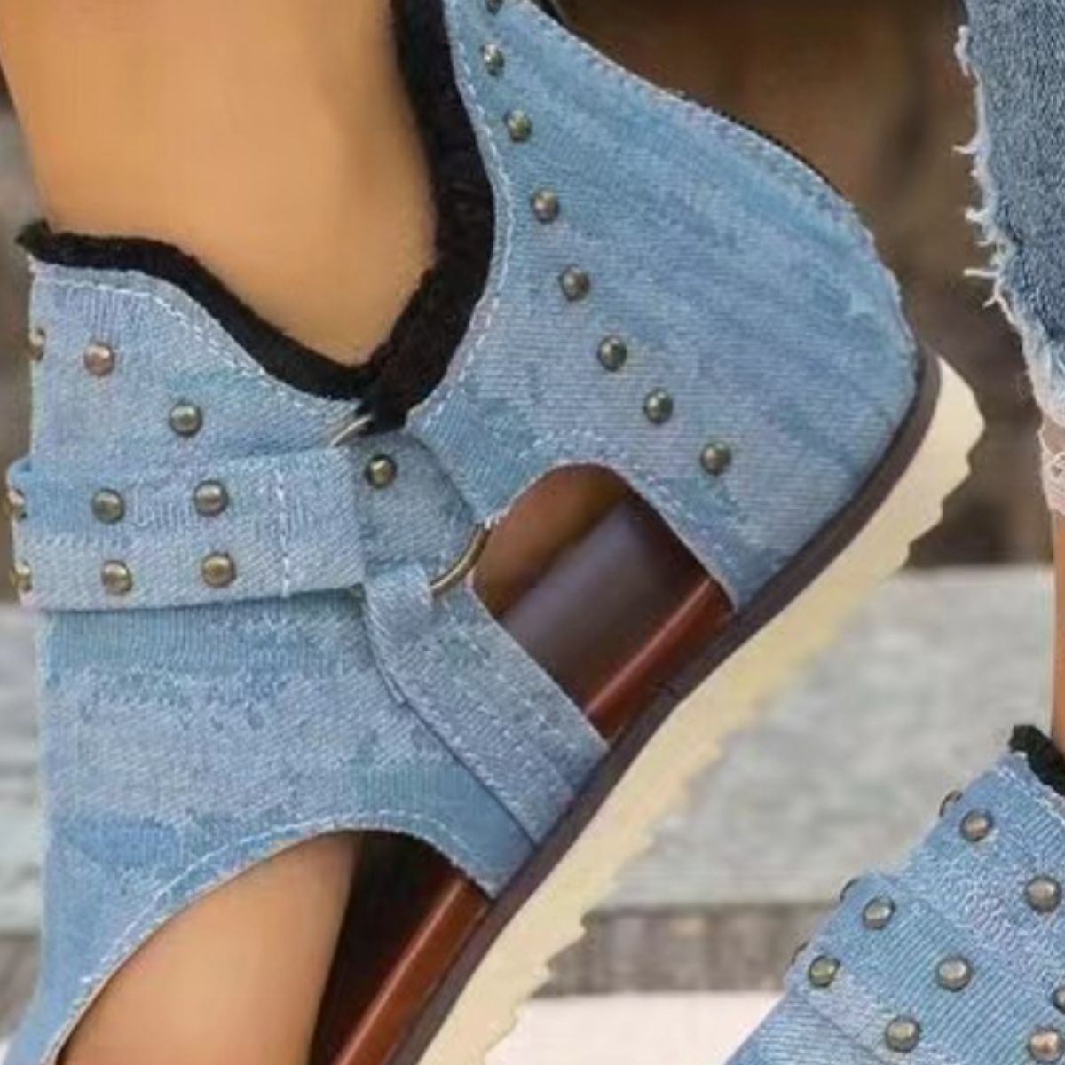 Studded Raw Hem Flat Sandals - Whateversit
