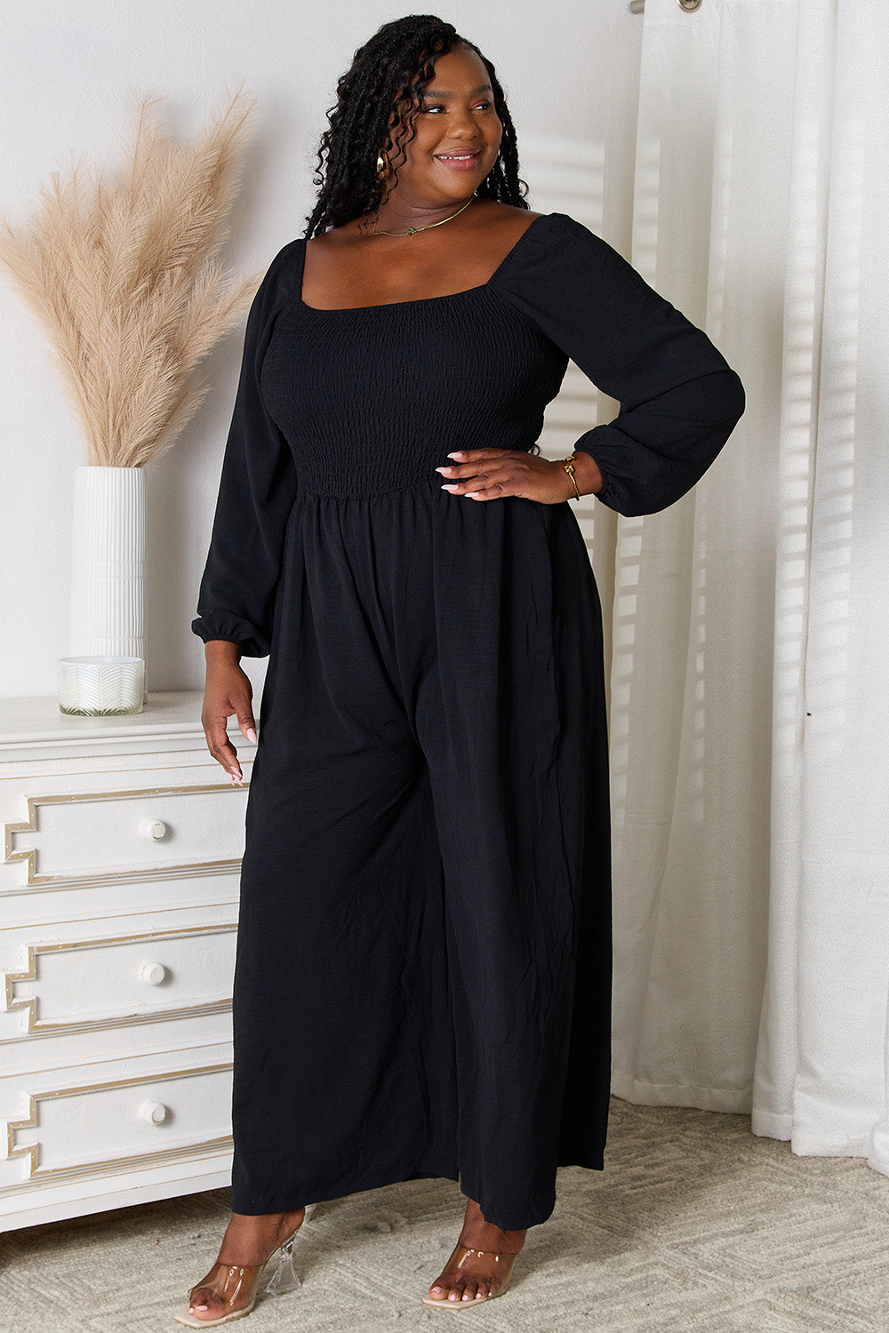Double Take Square Neck Jumpsuit with Pockets - Whateversit