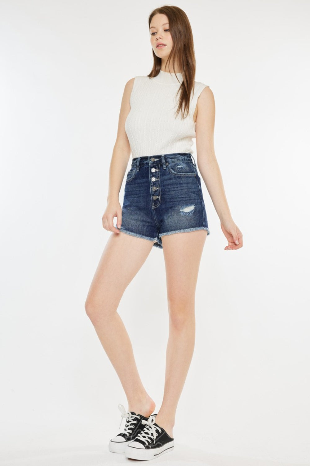 Kancan Raw Hem Button Fly Denim Shorts - Whateversit