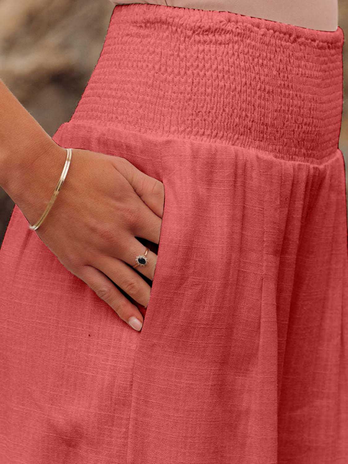 Full Size Smocked Waist Wide Leg Pants - Whateversit
