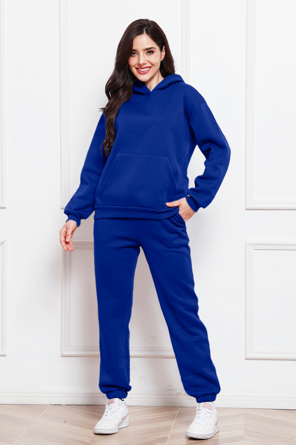 Drop Shoulder Long Sleeve Hoodie and Pants Set - Whateversit