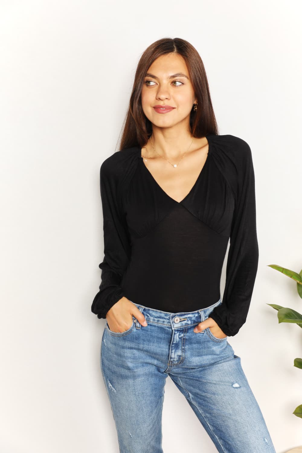 Culture Code Full Size V- Neck Bodysuit - Whateversit