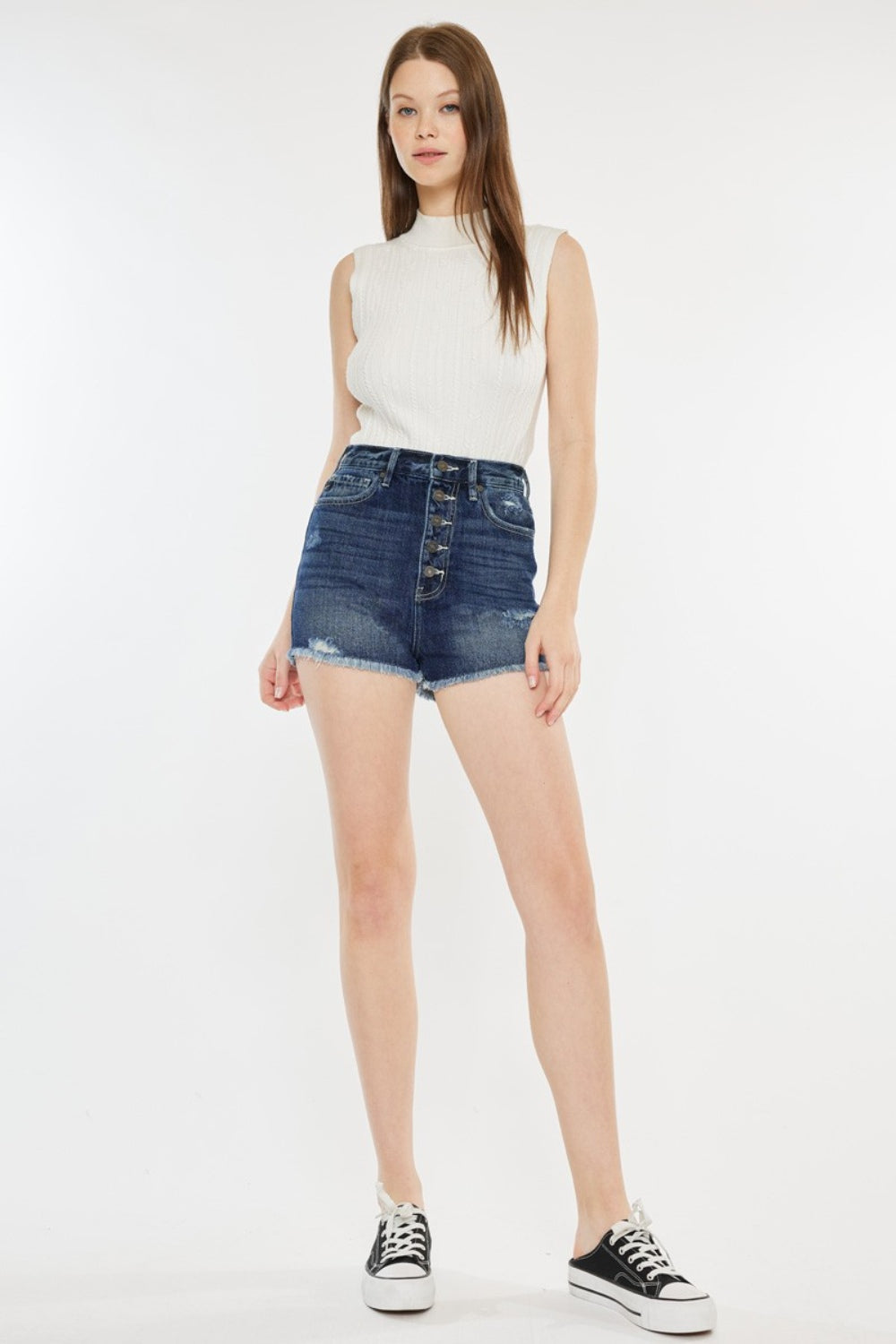 Kancan Raw Hem Button Fly Denim Shorts - Whateversit