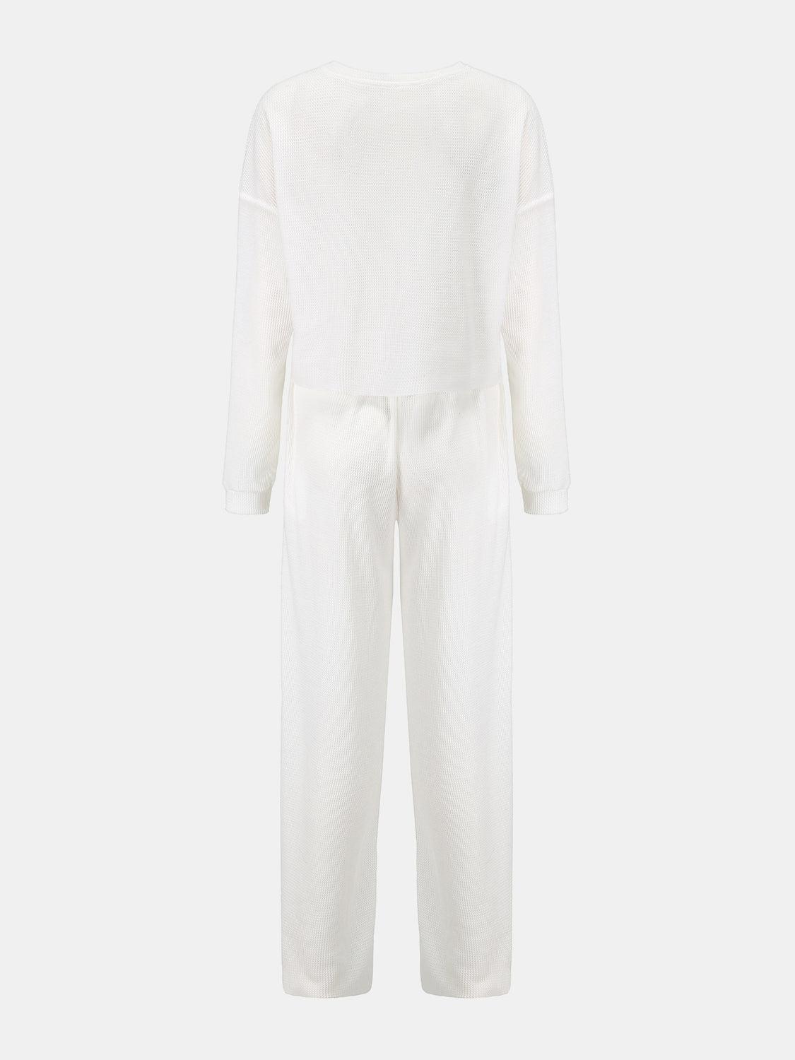 Waffle-Knit Round Neck Top and Pants Set - Whateversit