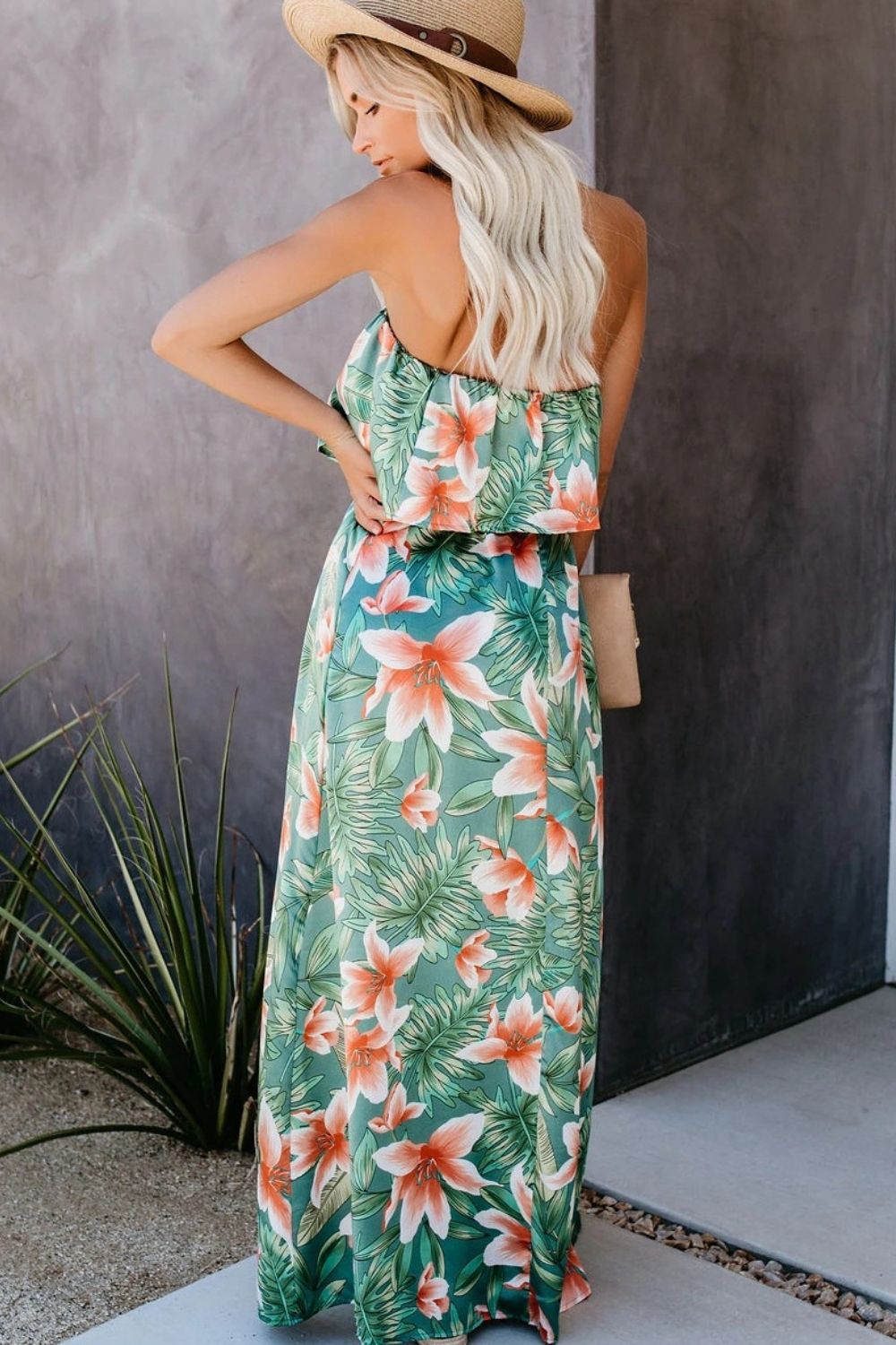 Slit Tropical Sleeveless Tube Dress - Whateversit