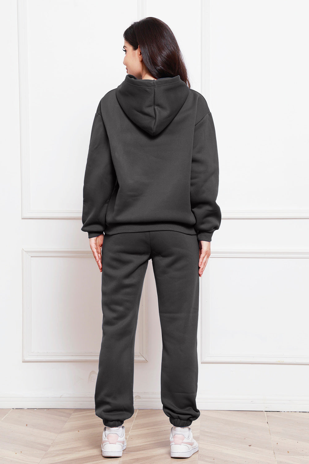 Drop Shoulder Long Sleeve Hoodie and Pants Set - Whateversit