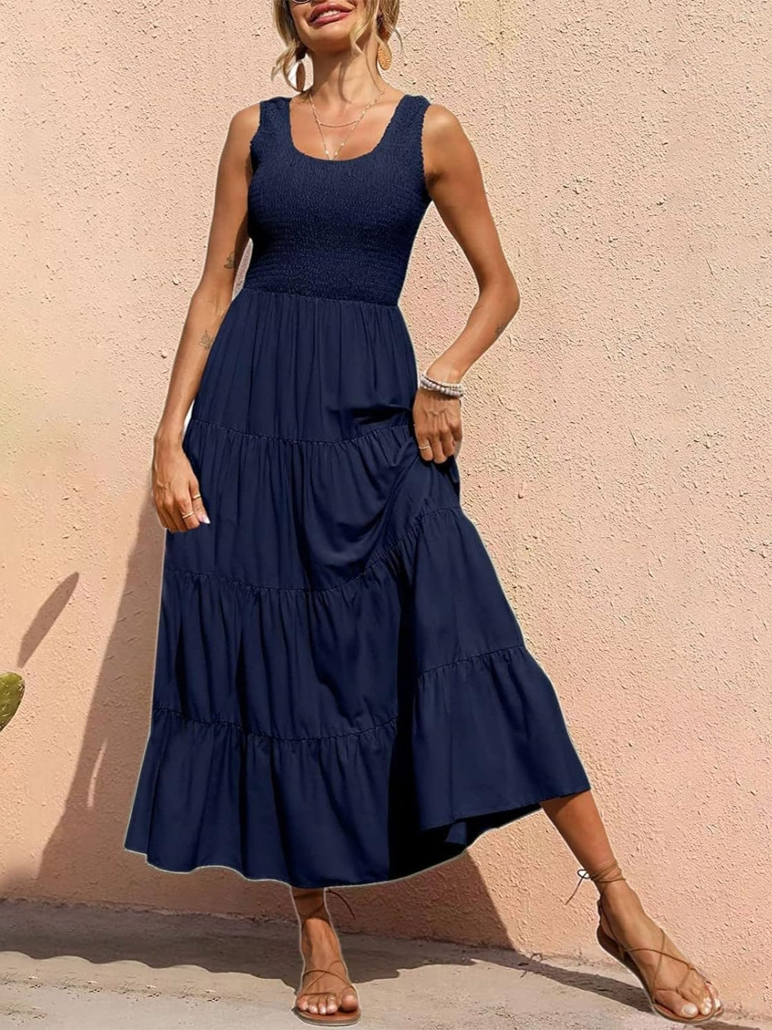 Tiered Smocked Wide Strap Dress - Whateversit