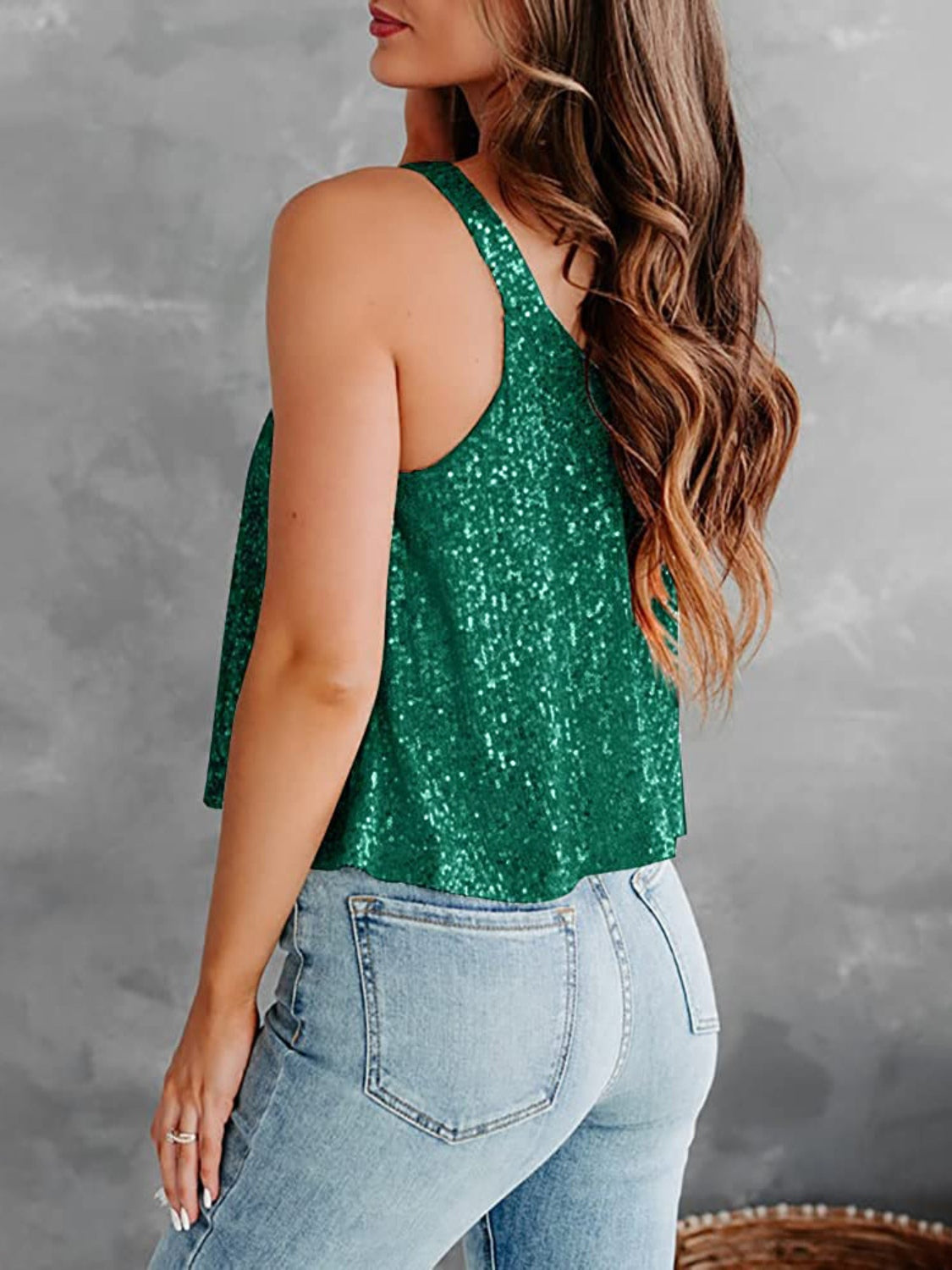 Sequin Scoop Neck Tank - Whateversit