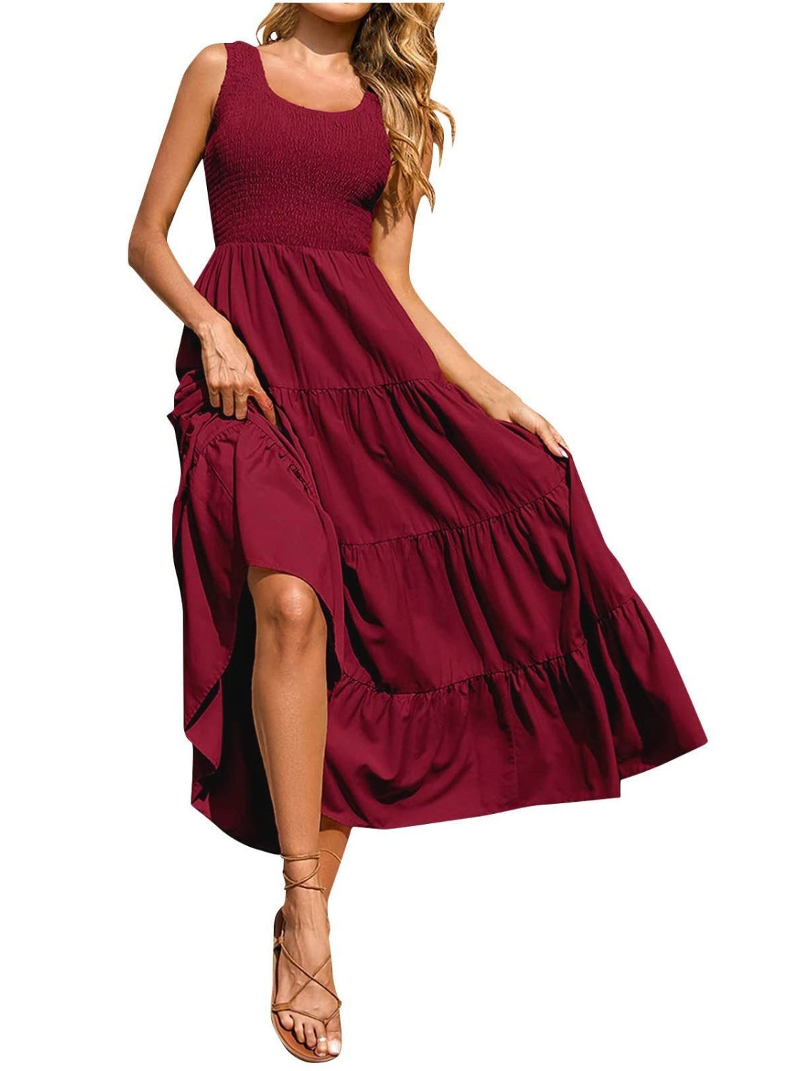 Tiered Smocked Wide Strap Dress - Whateversit