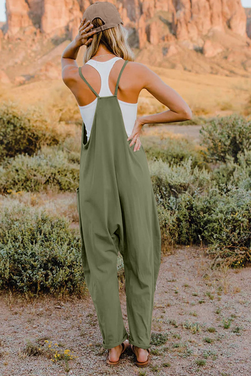 Double Take Full Size V-Neck Sleeveless Jumpsuit with Pockets - Whateversit