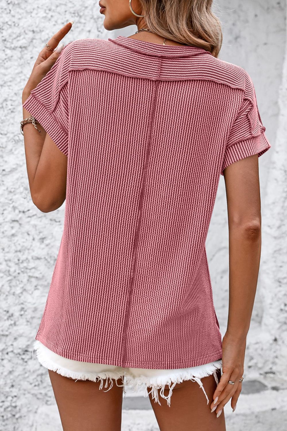 Striped Round Neck Short Sleeve T-Shirt - Whateversit