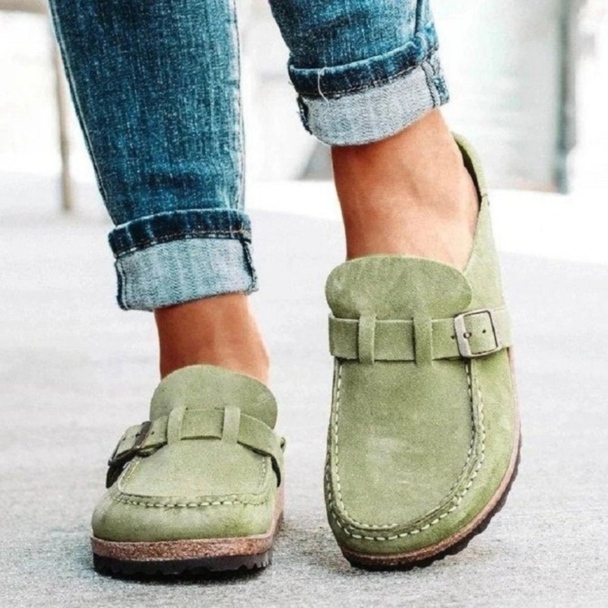 Round Toe Low Heel Buckle Sneakers - Whateversit