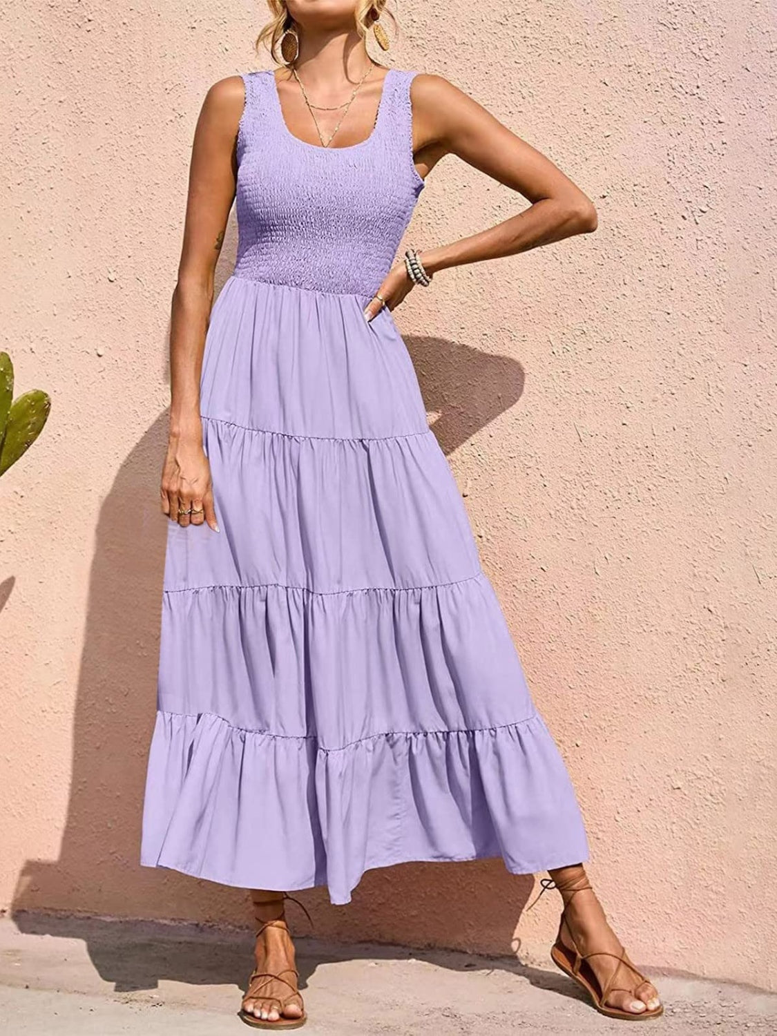 Tiered Smocked Wide Strap Dress - Whateversit