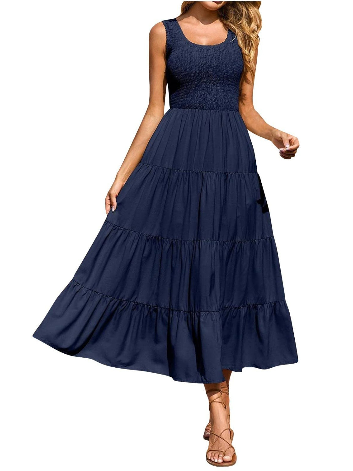 Tiered Smocked Wide Strap Dress - Whateversit