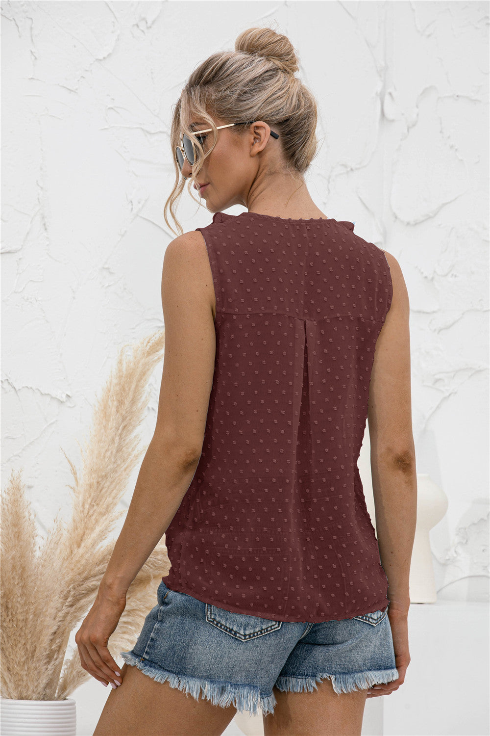 Swiss Dot Ruffled Wide Strap Tank - Whateversit