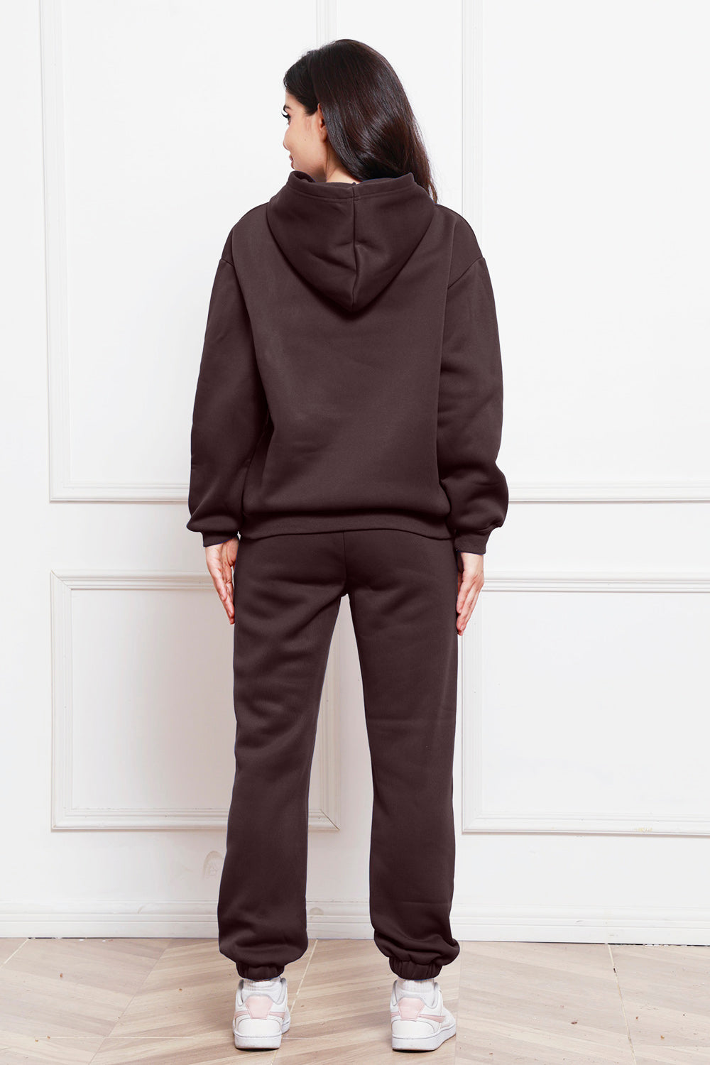 Drop Shoulder Long Sleeve Hoodie and Pants Set - Whateversit