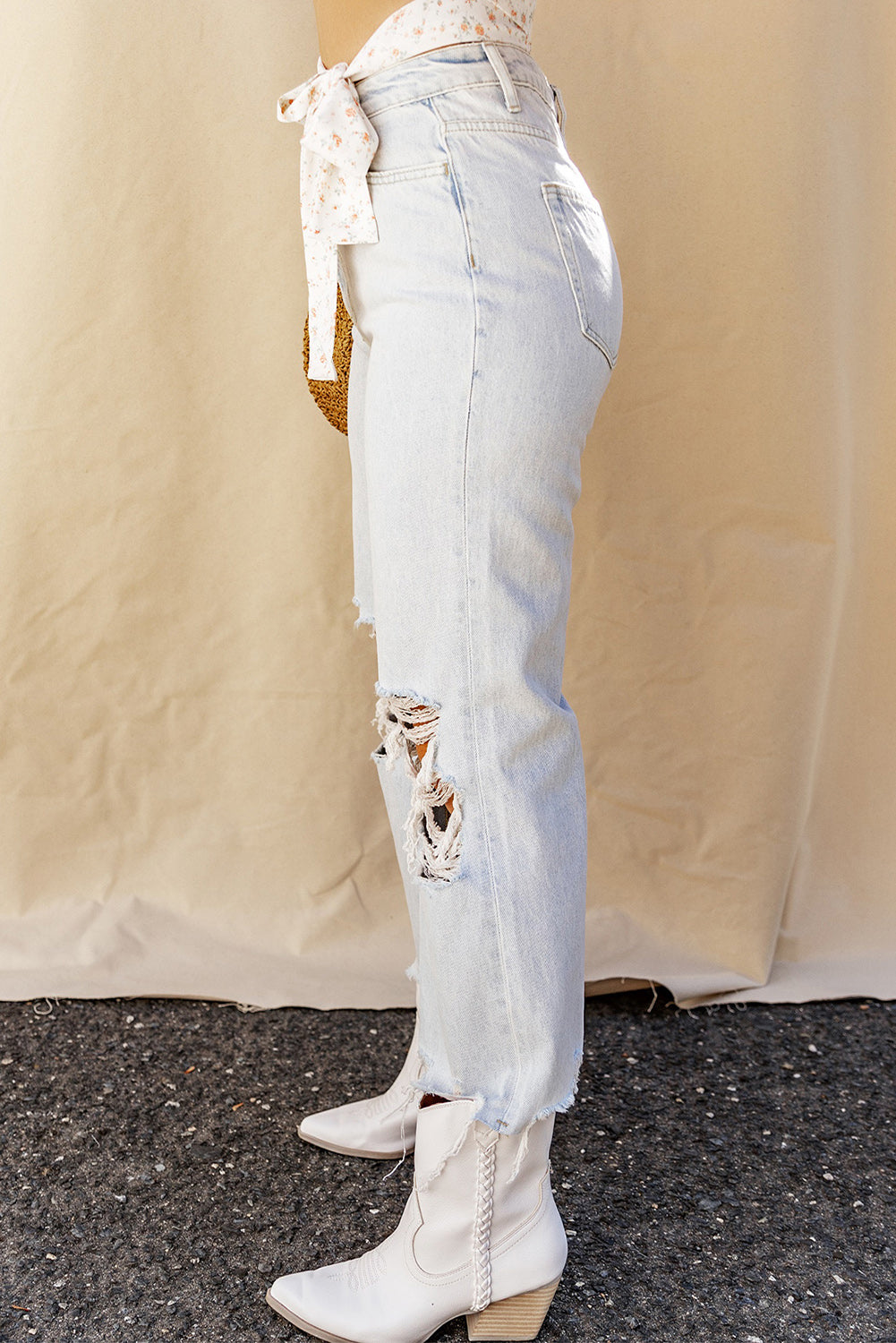 Distressed Raw Hem Jeans with Pockets - Whateversit