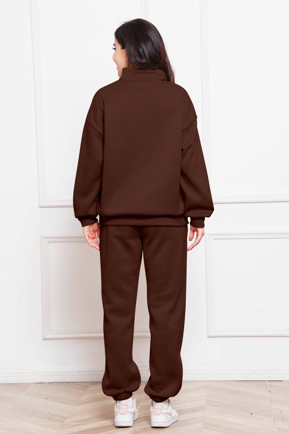 Half Zip Long Sleeve Sweatshirt and Pants Set - Whateversit