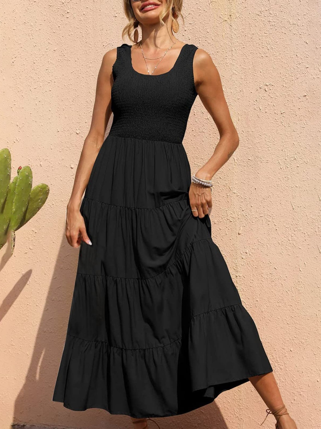 Tiered Smocked Wide Strap Dress - Whateversit