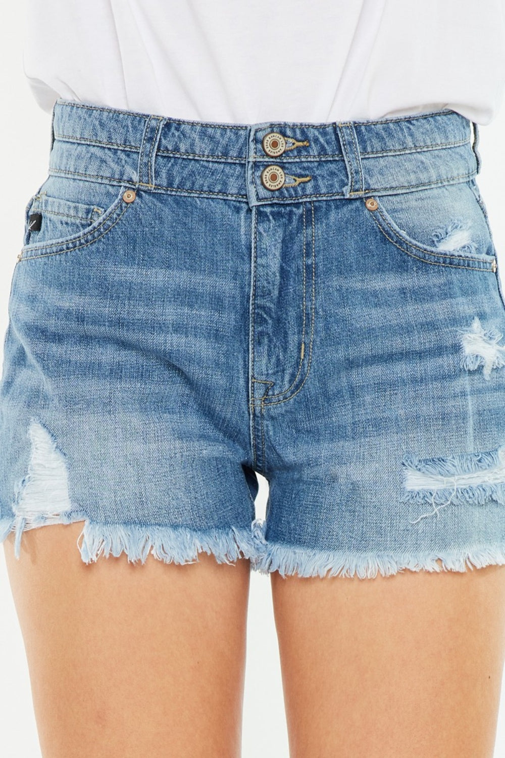 Kancan Full Size High Rise Raw Hem Denim Shorts - Whateversit