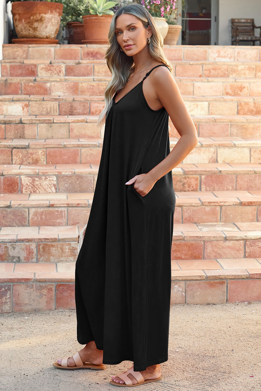 V-Neck Spaghetti Strap Jumpsuit - Whateversit