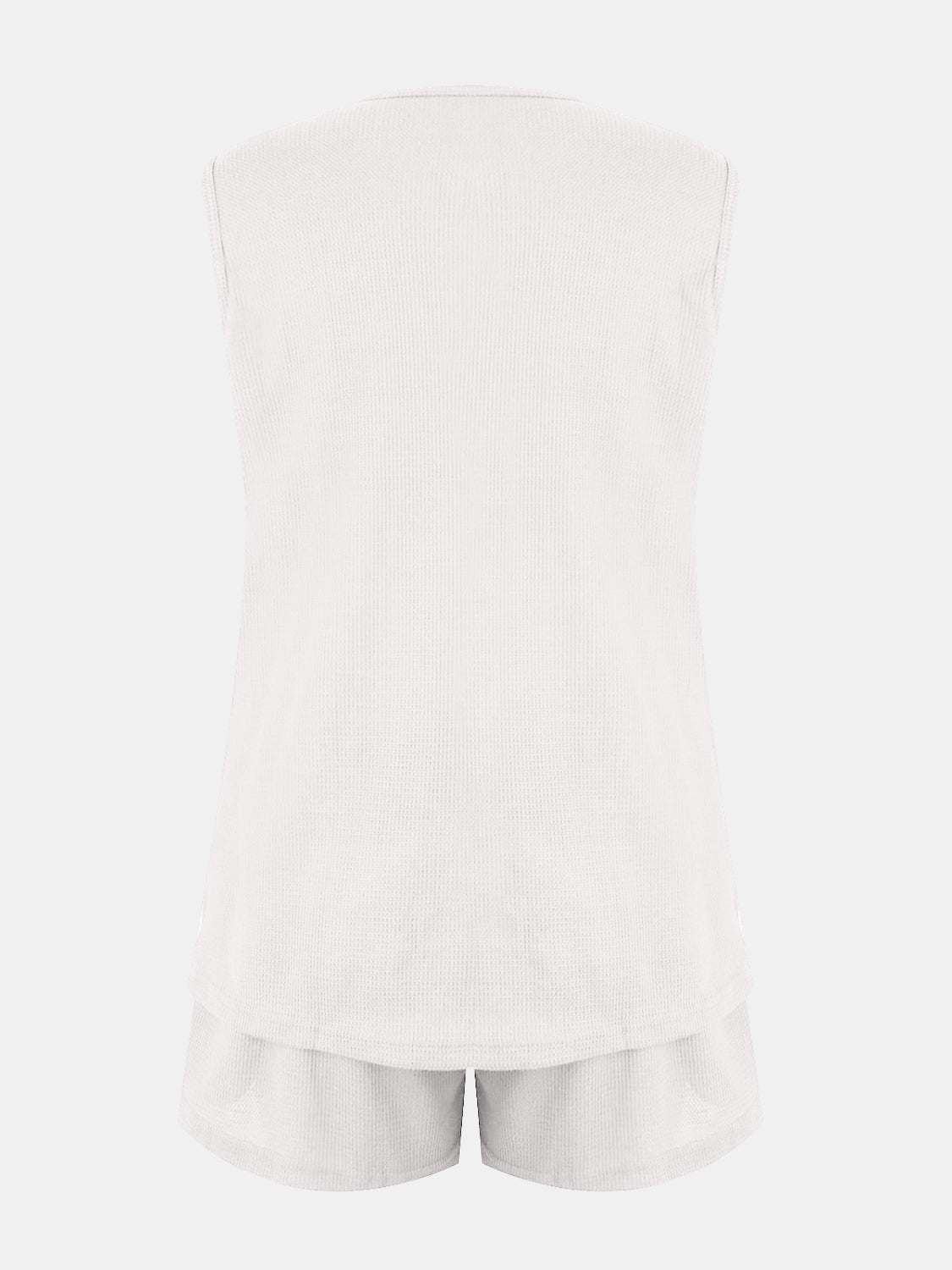 Full Size Waffle-Knit Notched Top and Shorts Set - Whateversit