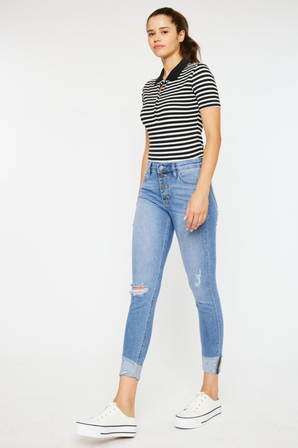 Kancan Distressed Cat's Whiskers Button Fly Jeans - Whateversit