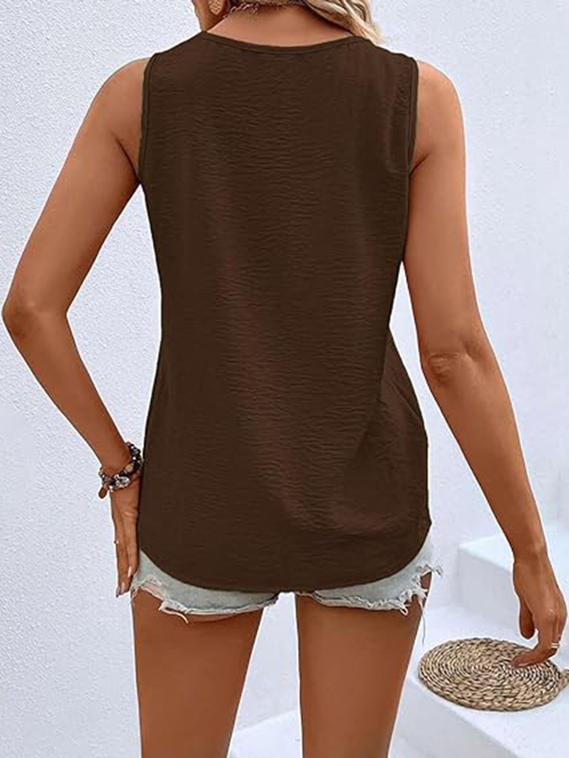 Full Size Decorative Button V-Neck Tank - Whateversit