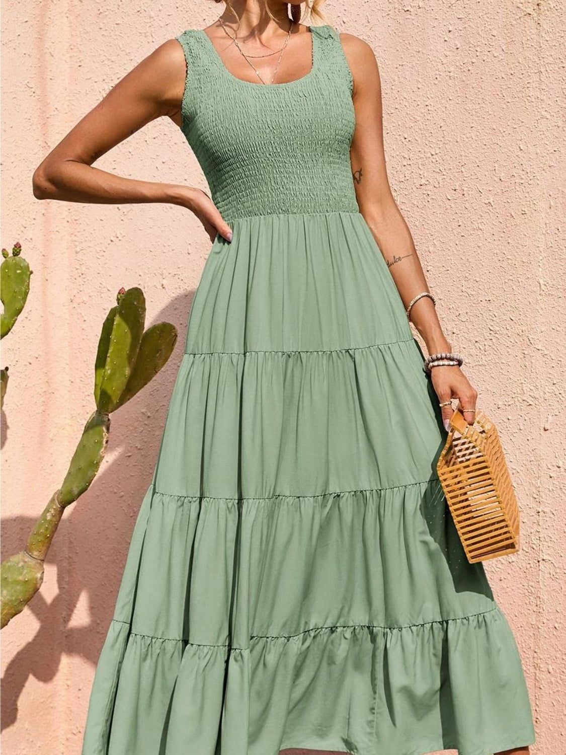 Tiered Smocked Wide Strap Dress - Whateversit