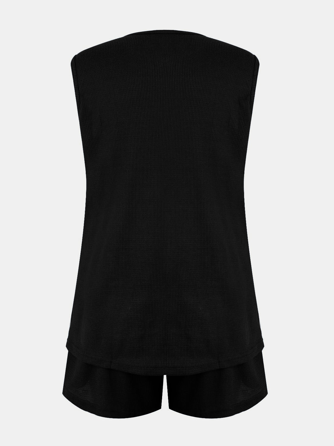 Full Size Waffle-Knit Notched Top and Shorts Set - Whateversit