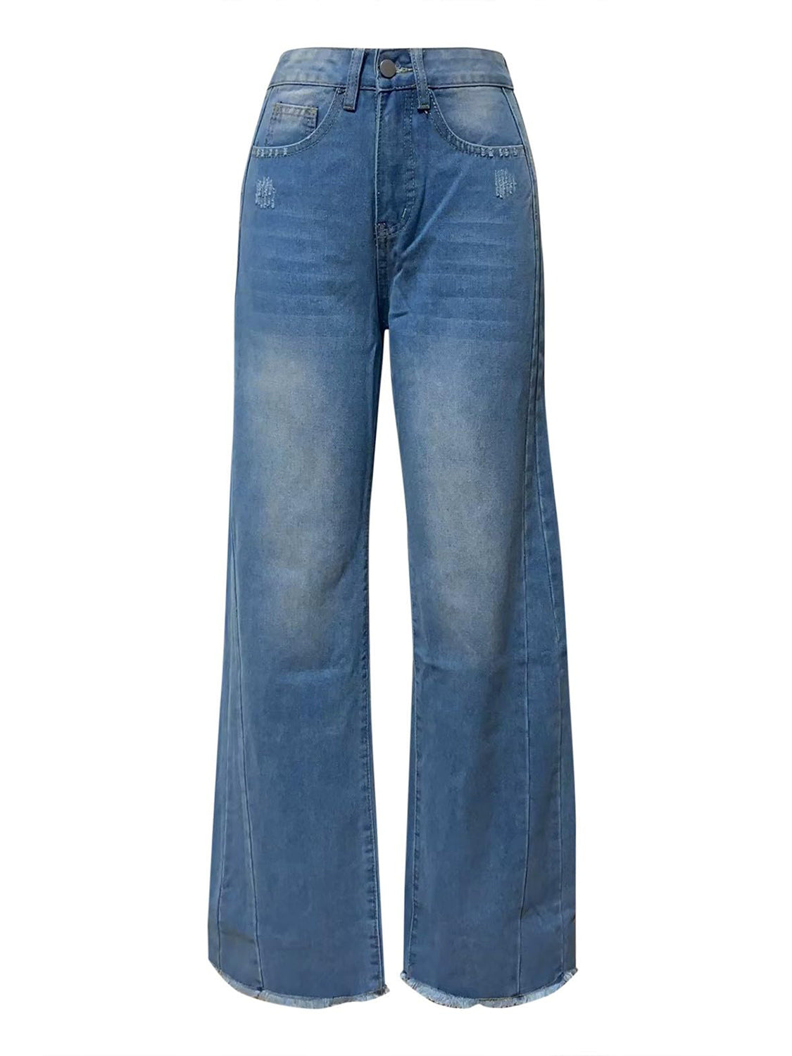 Raw Hem Wide Leg Jeans with Pockets - Whateversit